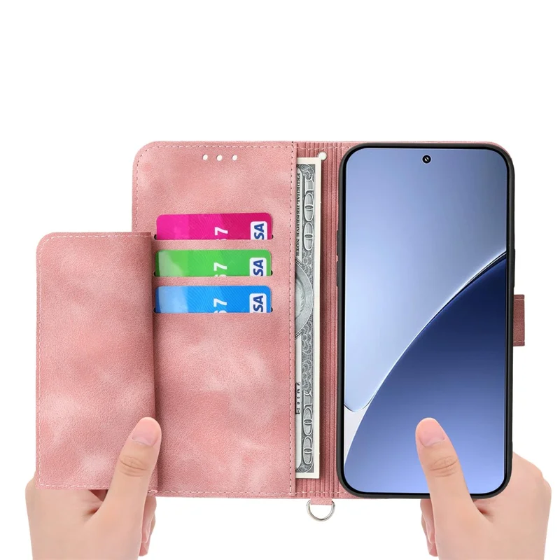 For Xiaomi 15 Ultra Case Flower Pattern PU Leather Wallet Phone Cover with Strap - Pink