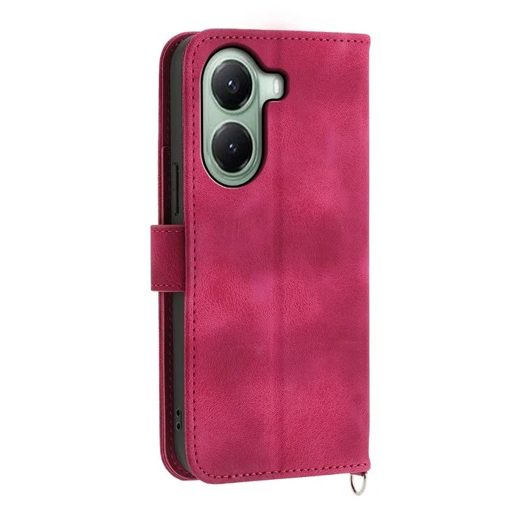 Capa para Xiaomi Poco X7 Pro 5G / Redmi Turbo 4 5G com Padrão Floral em Couro Sintético com Carteira e Alça - Vinho Tinto