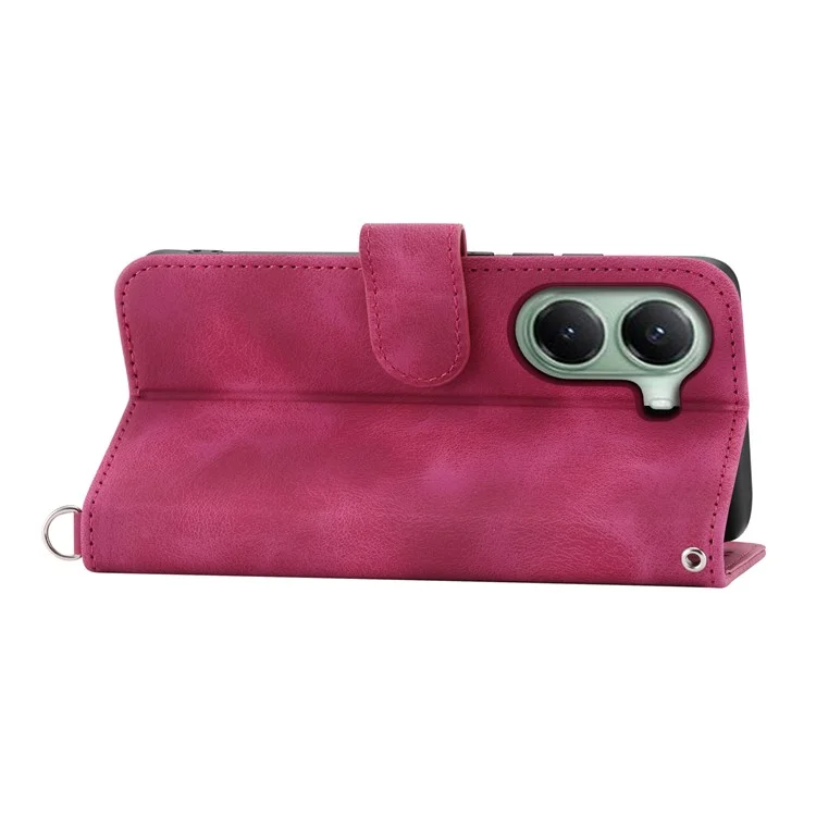 Capa para Xiaomi Poco X7 Pro 5G / Redmi Turbo 4 5G com Padrão Floral em Couro Sintético com Carteira e Alça - Vinho Tinto
