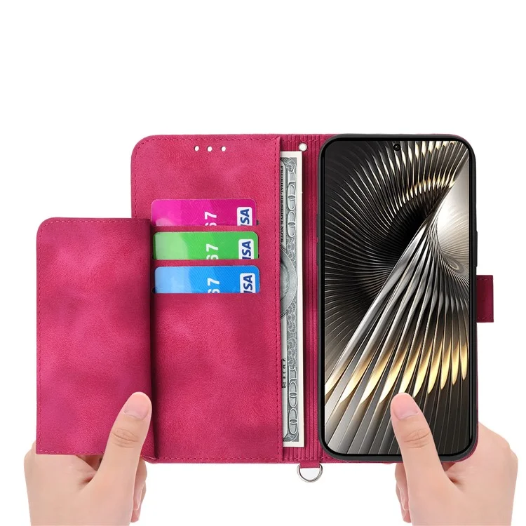 Capa para Xiaomi Poco X7 Pro 5G / Redmi Turbo 4 5G com Padrão Floral em Couro Sintético com Carteira e Alça - Vinho Tinto