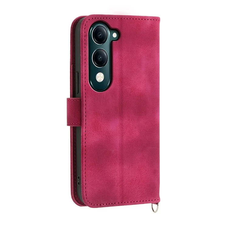 Pour vivo Y04 4G / Y29s 5G Étui Motif floral Portefeuille en cuir PU avec Sangle - Vin rouge
