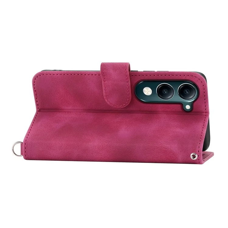 Pour vivo Y04 4G / Y29s 5G Étui Motif floral Portefeuille en cuir PU avec Sangle - Vin rouge