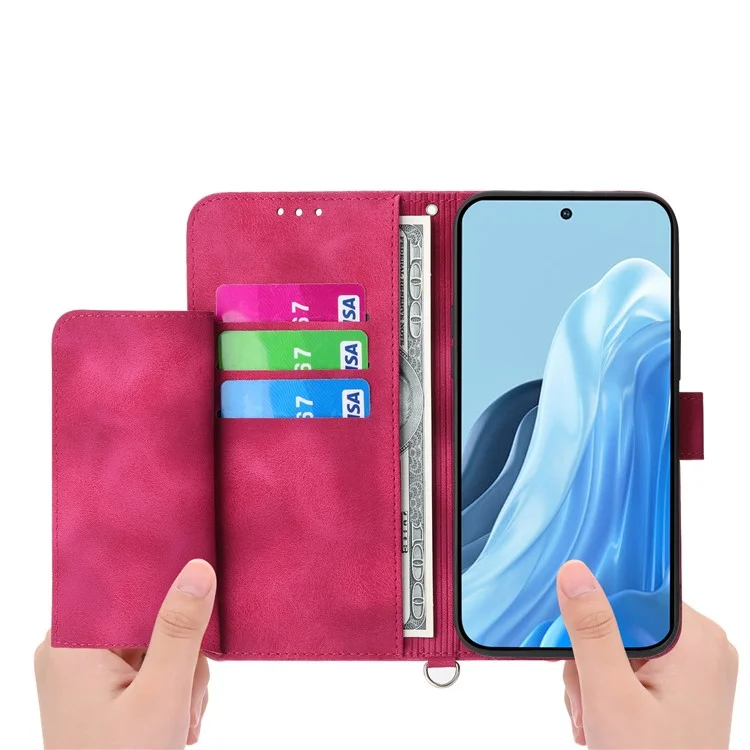 Pour vivo Y04 4G / Y29s 5G Étui Motif floral Portefeuille en cuir PU avec Sangle - Vin rouge
