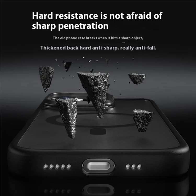 Чехол для iPhone 16 Pro Max с магнитной поддержкой противоударный TPU + PC с рамкой для объектива и подставкой - Черный