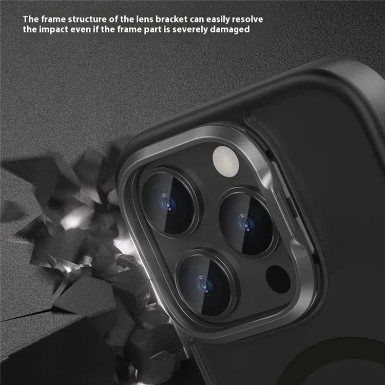 Чехол для iPhone 16 Pro Max с магнитной поддержкой противоударный TPU + PC с рамкой для объектива и подставкой - Черный