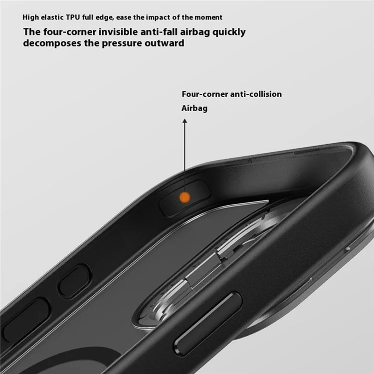 Чехол для iPhone 16 Pro Max с магнитной поддержкой противоударный TPU + PC с рамкой для объектива и подставкой - Черный