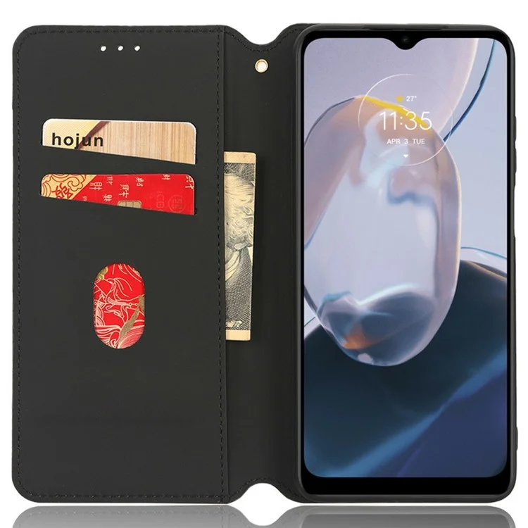 Für Motorola Moto E22 4G / Moto E22i 4G Geprinktes Rhombus -muster Brieftasche Abdeckung PU Leder Magnetic Auto Closing Stand Telefon Hülle - Schwarz