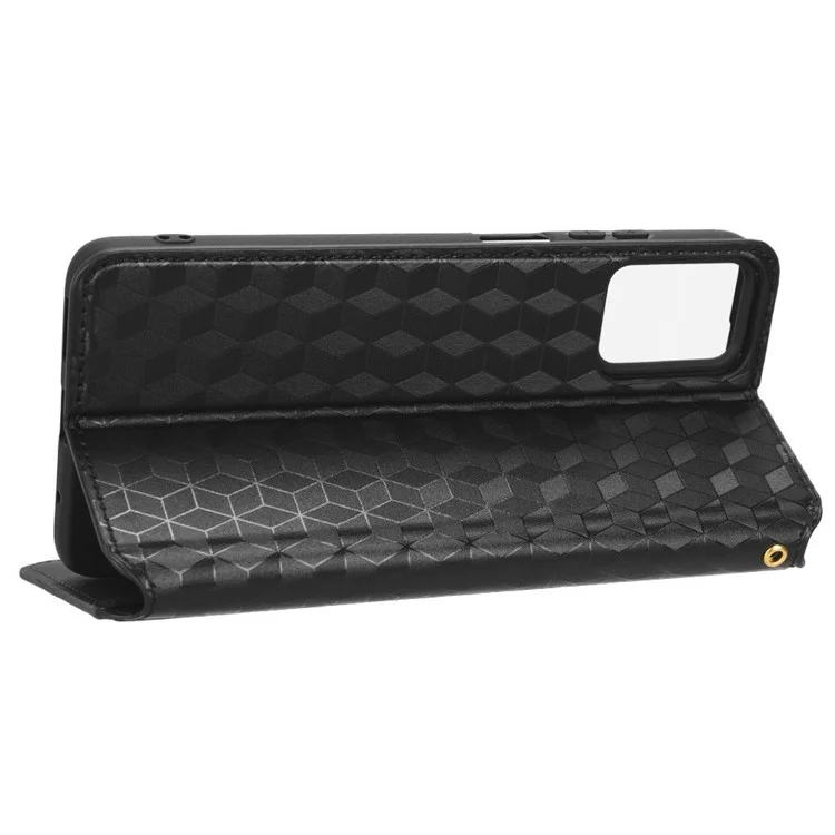Für Motorola Moto E22 4G / Moto E22i 4G Geprinktes Rhombus -muster Brieftasche Abdeckung PU Leder Magnetic Auto Closing Stand Telefon Hülle - Schwarz