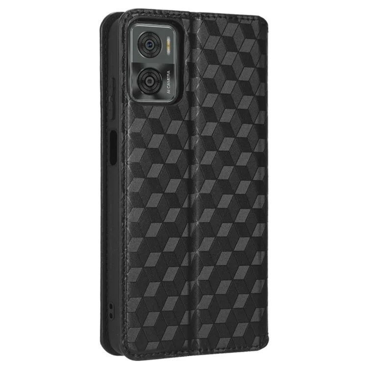 Für Motorola Moto E22 4G / Moto E22i 4G Geprinktes Rhombus -muster Brieftasche Abdeckung PU Leder Magnetic Auto Closing Stand Telefon Hülle - Schwarz
