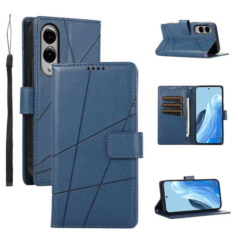 DF-06 Voor Samsung Galaxy S25 Edge Hoesje met Lijnmotief Lederen Portemonnee - Blauw