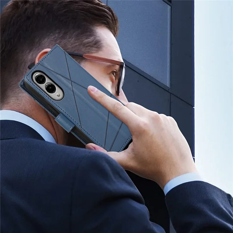DF-06 Voor Samsung Galaxy S25 Edge Hoesje met Lijnmotief Lederen Portemonnee - Blauw