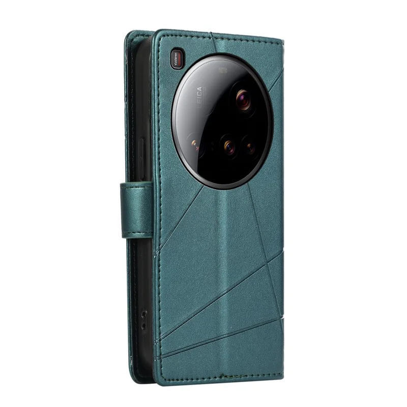 DF-06 Voor Xiaomi 15 Ultra Hoesje met Lijnimpressie Lederen Portemonnee - Groen