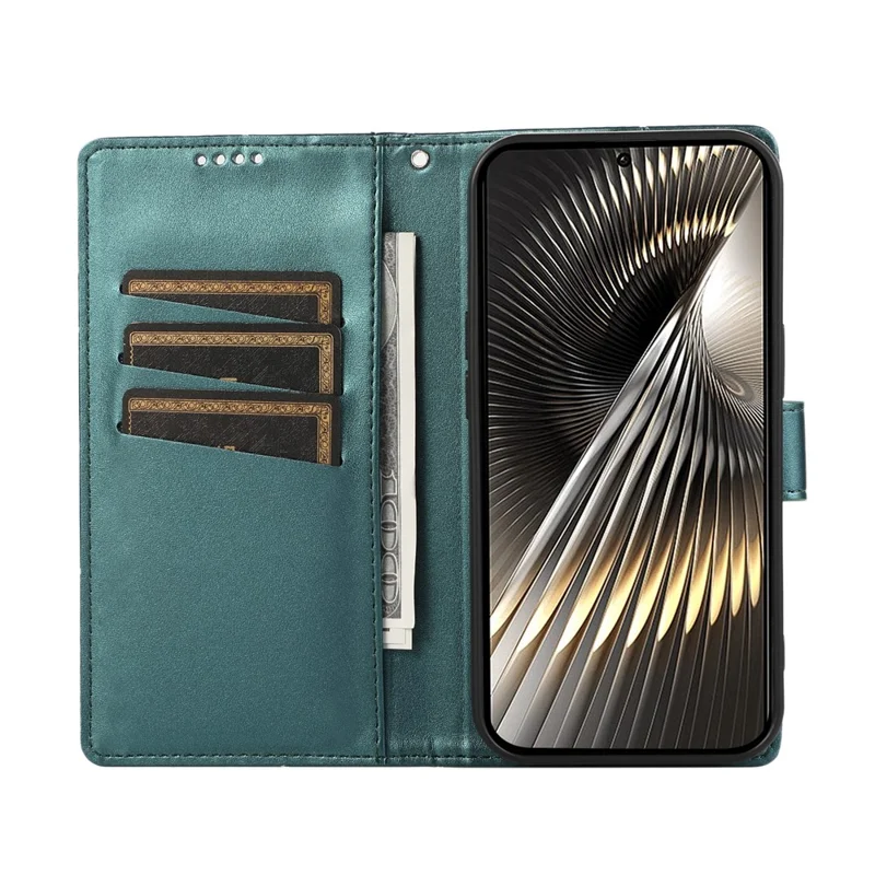 DF-06 Voor Xiaomi 15 Ultra Hoesje met Lijnimpressie Lederen Portemonnee - Groen