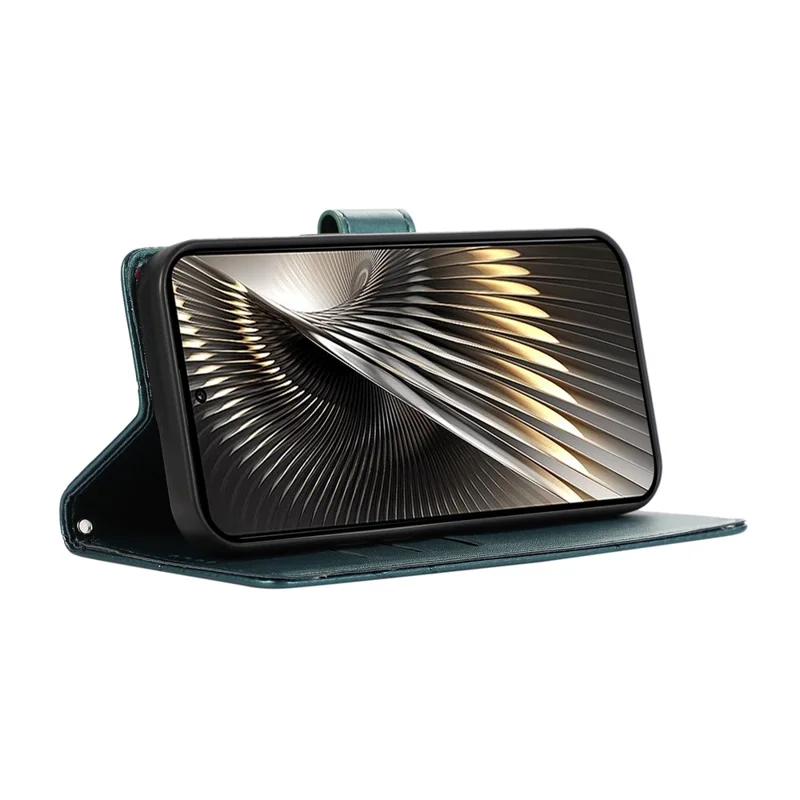 DF-06 Voor Xiaomi 15 Ultra Hoesje met Lijnimpressie Lederen Portemonnee - Groen