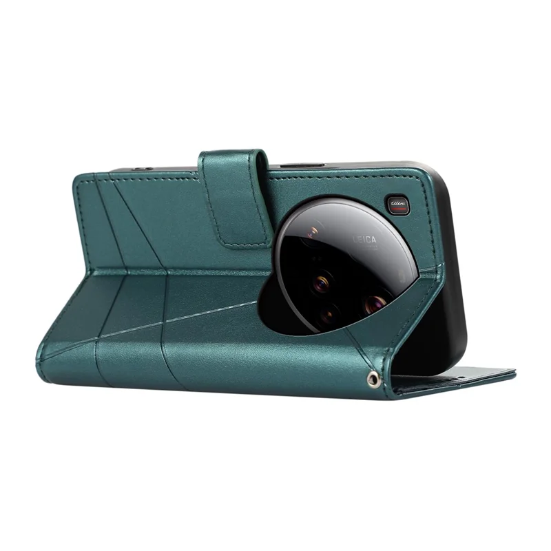 DF-06 Voor Xiaomi 15 Ultra Hoesje met Lijnimpressie Lederen Portemonnee - Groen