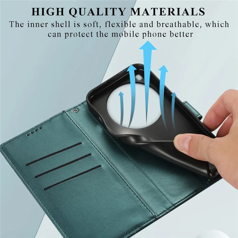 DF-06 Voor Xiaomi 15 Ultra Hoesje met Lijnimpressie Lederen Portemonnee - Groen