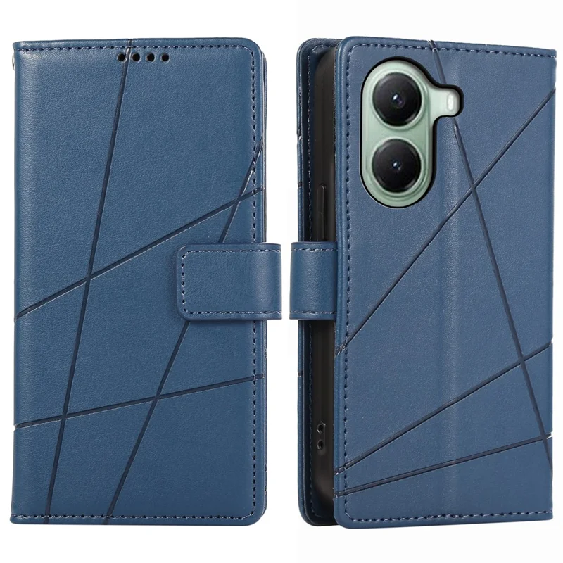 DF-06 Voor Xiaomi Poco X7 Pro 5G / Redmi Turbo 4 5G Hoesje met Lijnimpressie Lederen Portemonnee - Blauw