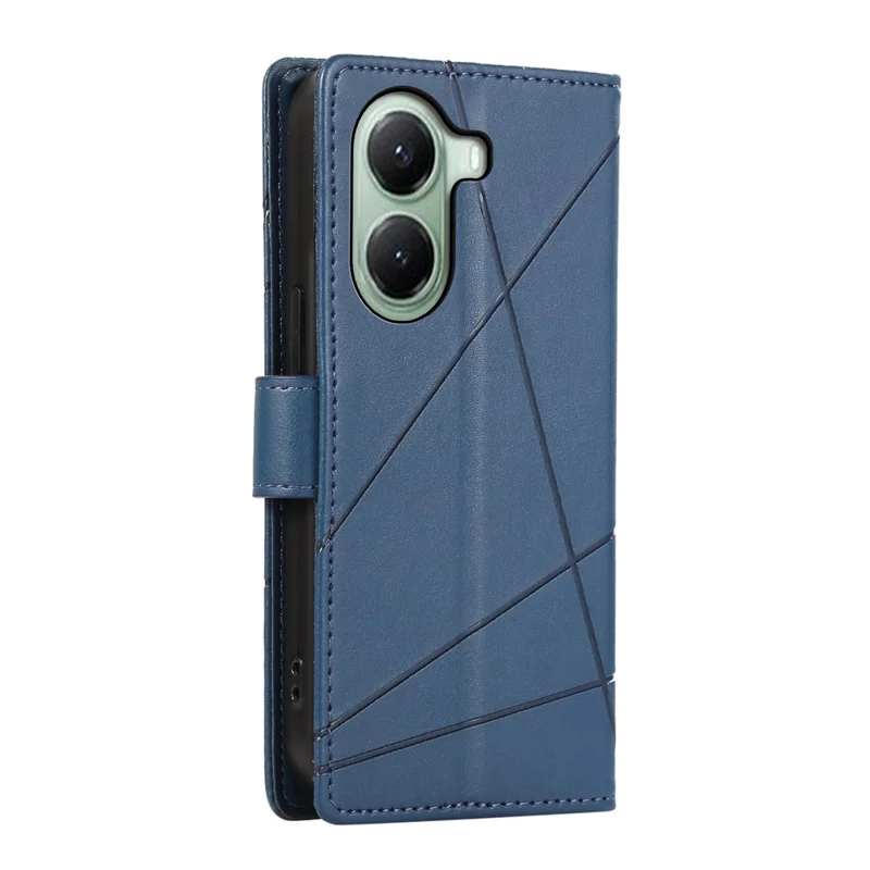 DF-06 Voor Xiaomi Poco X7 Pro 5G / Redmi Turbo 4 5G Hoesje met Lijnimpressie Lederen Portemonnee - Blauw