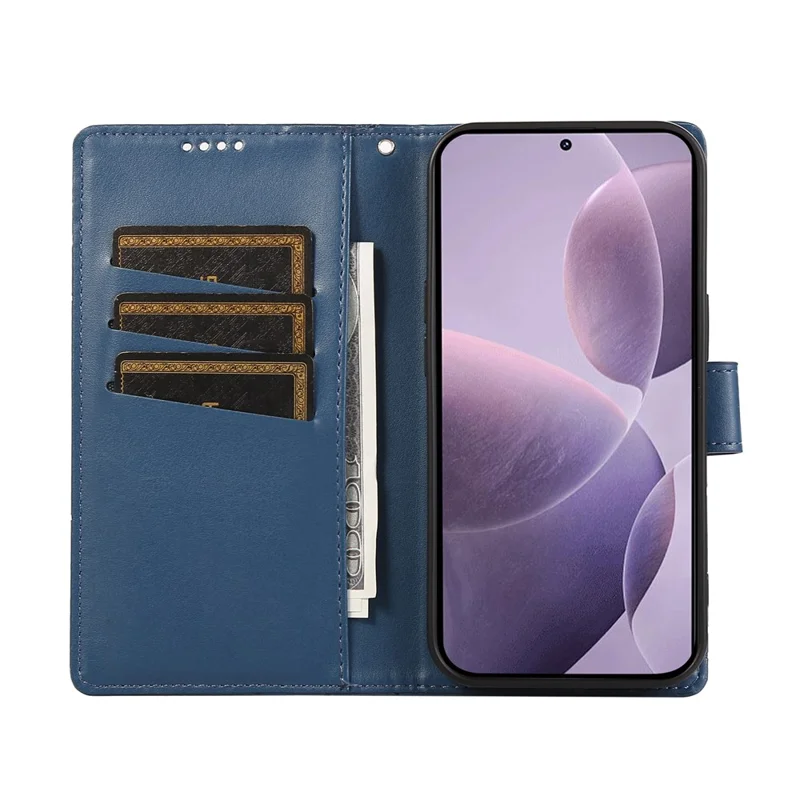 DF-06 Voor Xiaomi Poco X7 Pro 5G / Redmi Turbo 4 5G Hoesje met Lijnimpressie Lederen Portemonnee - Blauw