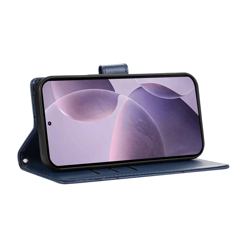 DF-06 Voor Xiaomi Poco X7 Pro 5G / Redmi Turbo 4 5G Hoesje met Lijnimpressie Lederen Portemonnee - Blauw