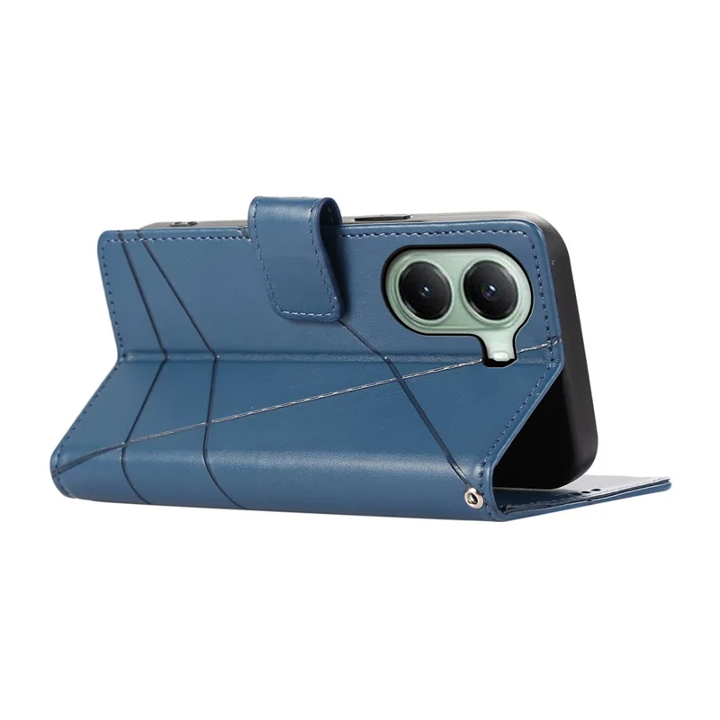 DF-06 Voor Xiaomi Poco X7 Pro 5G / Redmi Turbo 4 5G Hoesje met Lijnimpressie Lederen Portemonnee - Blauw