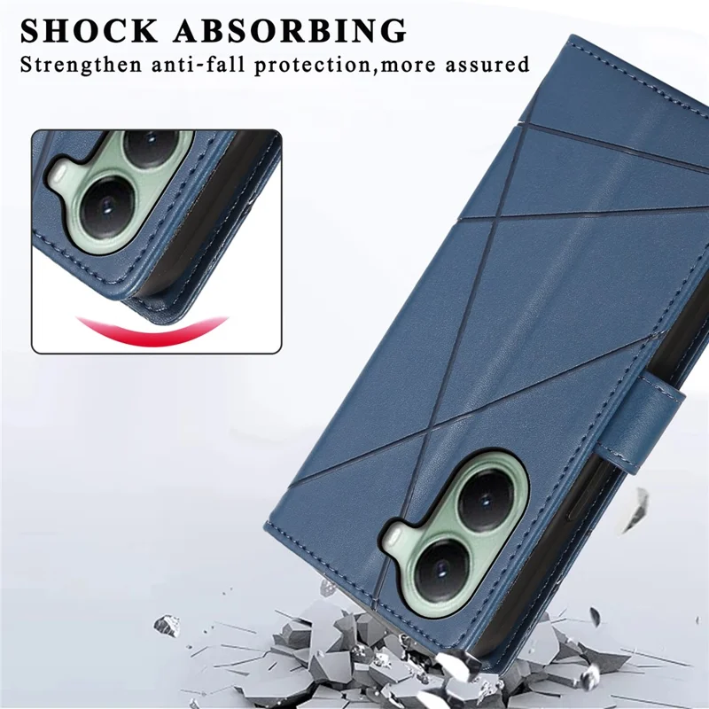 DF-06 Voor Xiaomi Poco X7 Pro 5G / Redmi Turbo 4 5G Hoesje met Lijnimpressie Lederen Portemonnee - Blauw