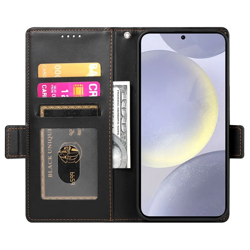 Per Samsung Galaxy S25 Edge Custodia con Supporto in Pelle PU Portafoglio Cover per Telefono - Nero