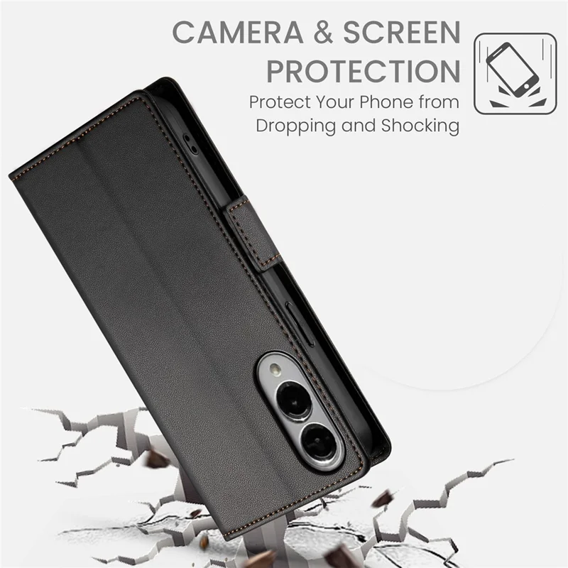 Per Samsung Galaxy S25 Edge Custodia con Supporto in Pelle PU Portafoglio Cover per Telefono - Nero
