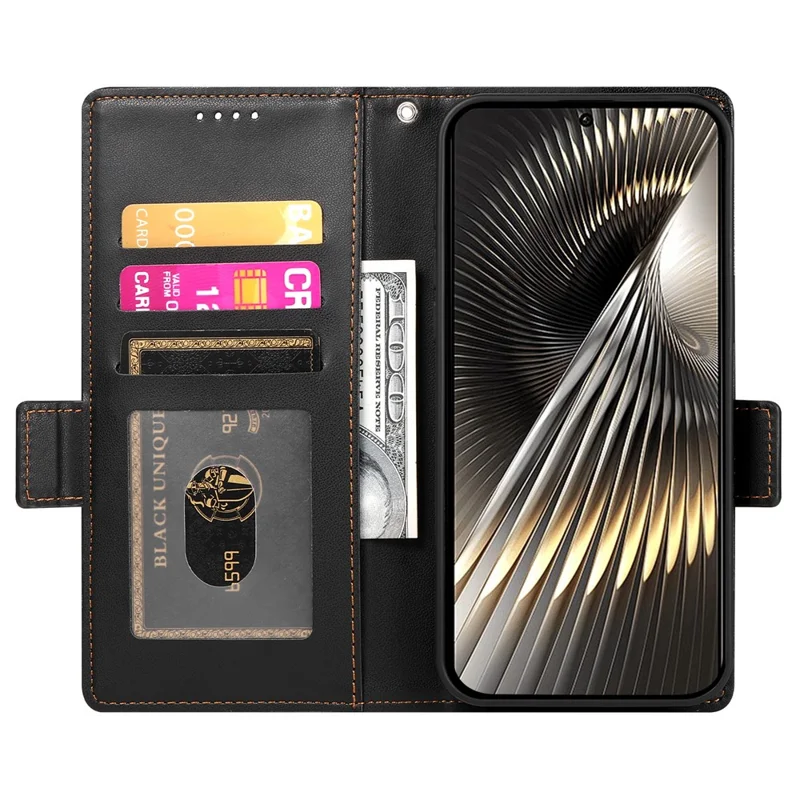 Funda tipo cartera de cuero sintético con soporte para Xiaomi Poco X7 Pro 5G / Redmi Turbo 4 5G - Negro