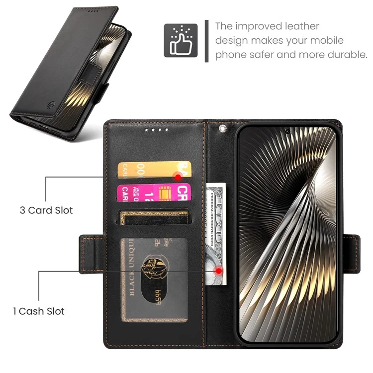 Funda tipo cartera de cuero sintético con soporte para Xiaomi Poco X7 Pro 5G / Redmi Turbo 4 5G - Negro