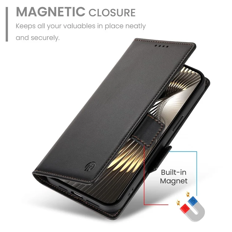 Funda tipo cartera de cuero sintético con soporte para Xiaomi Poco X7 Pro 5G / Redmi Turbo 4 5G - Negro