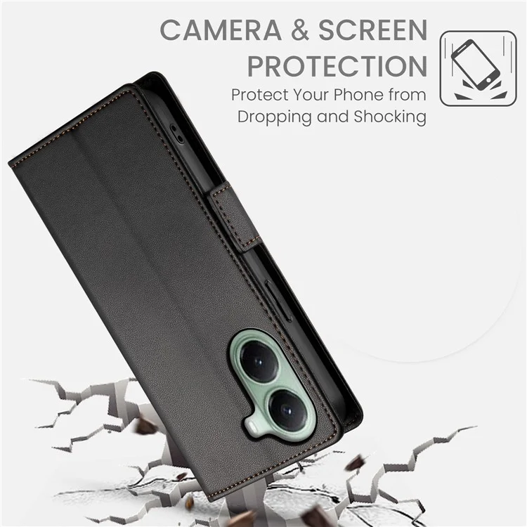 Funda tipo cartera de cuero sintético con soporte para Xiaomi Poco X7 Pro 5G / Redmi Turbo 4 5G - Negro