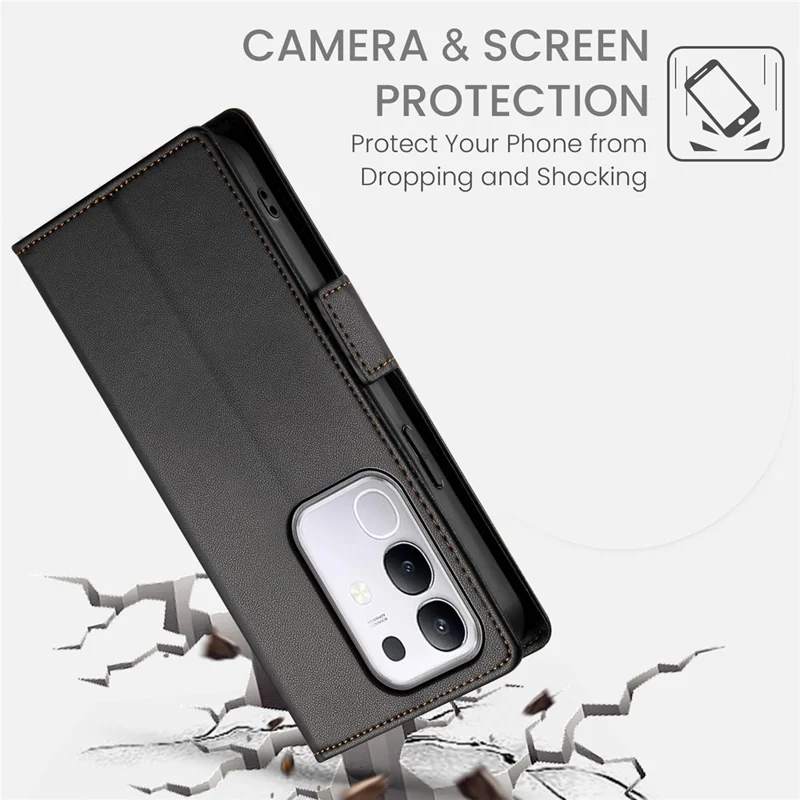 For vivo Y29 4G Stand Case PU Leather Wallet Phone Cover - Black