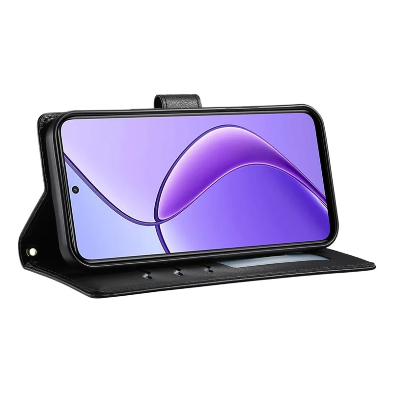 For Realme 14 Pro 5G Case Rhombus Stitching Wallet Stand Leather Phone Cover with Long  /  Short Strap - Black