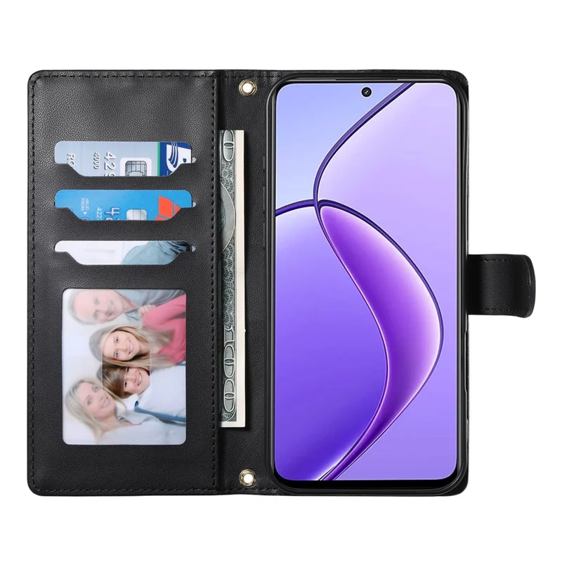 For Realme 14 Pro 5G Case Rhombus Stitching Wallet Stand Leather Phone Cover with Long  /  Short Strap - Black