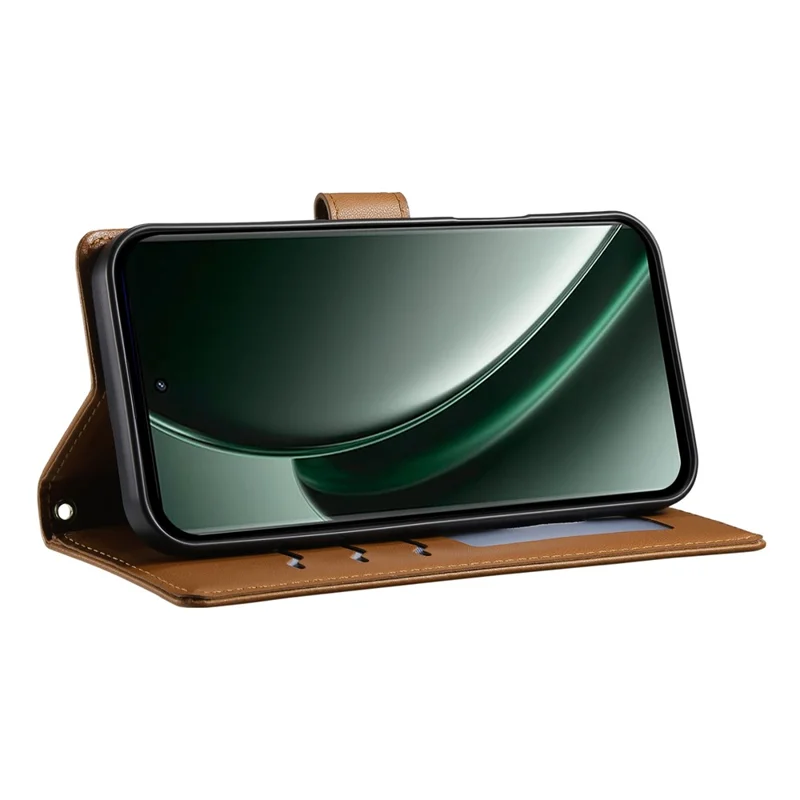 For Realme 14 Pro+ 5G Case Rhombus Stitching Wallet Stand Leather Phone Cover with Long  /  Short Strap - Brown