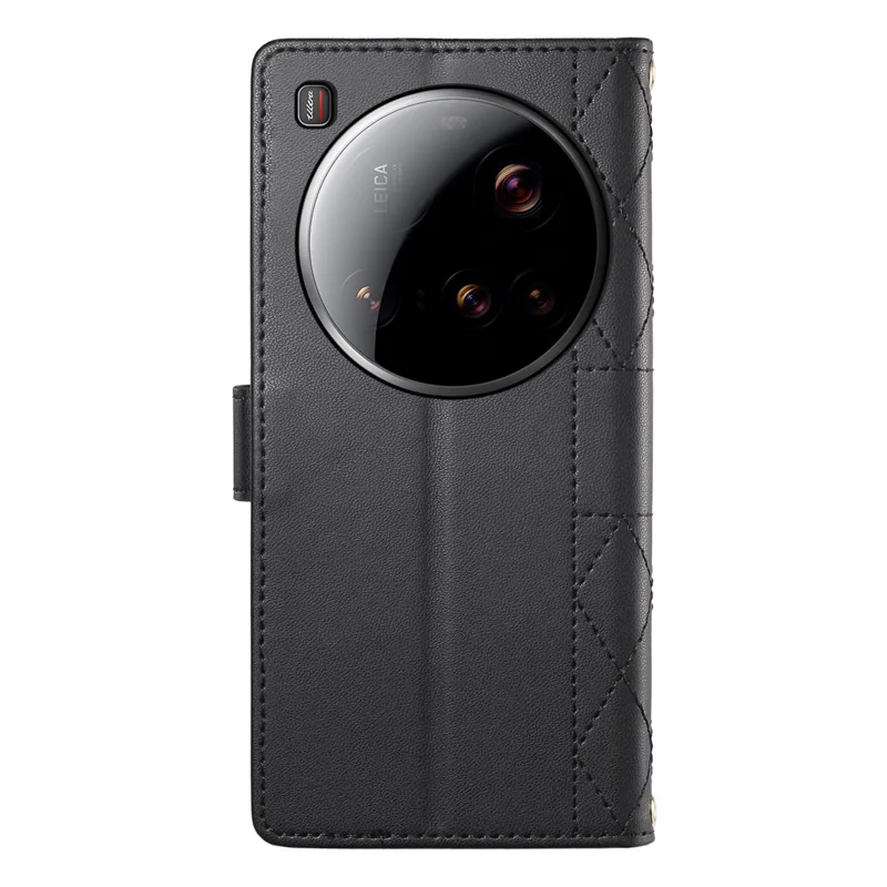For Xiaomi 15 Ultra Case Rhombus Stitching Wallet Stand Leather Phone Cover with Long  /  Short Strap - Black