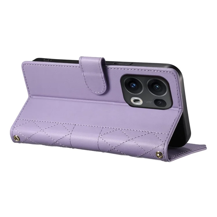 For Oppo Reno13 Pro 5G Case Rhombus Stitching Wallet Stand Leather Phone Cover with Long  /  Short Strap - Purple