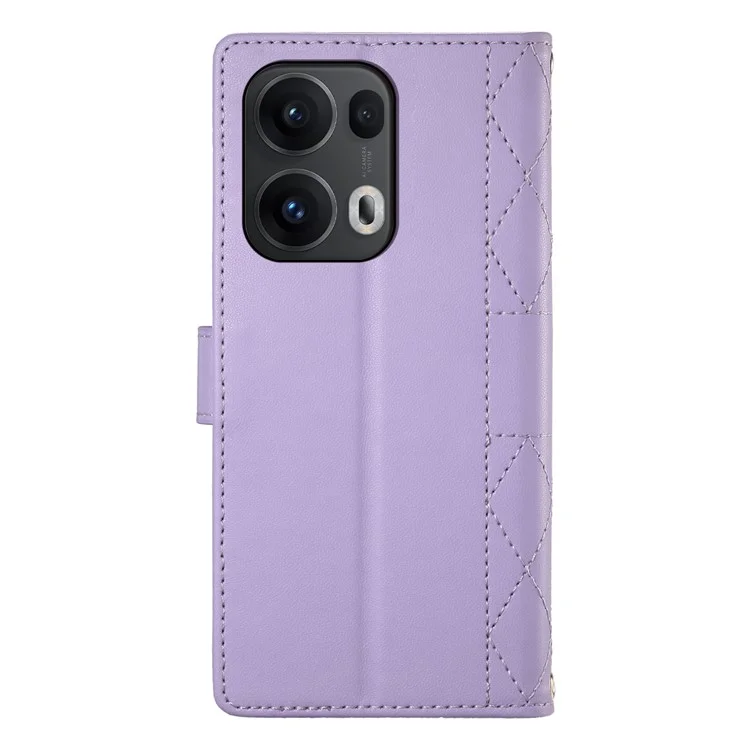 For Oppo Reno13 Pro 5G Case Rhombus Stitching Wallet Stand Leather Phone Cover with Long  /  Short Strap - Purple