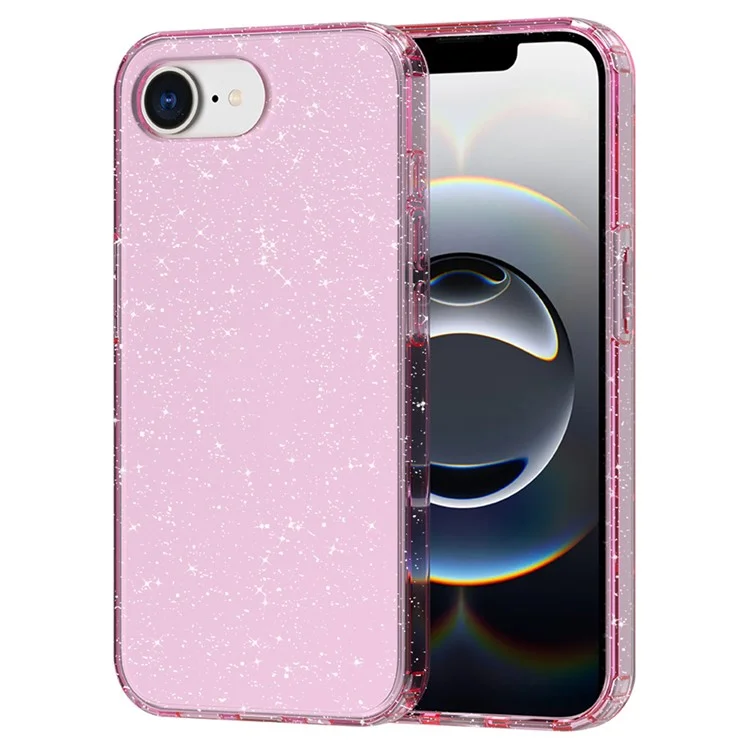 GW18 For iPhone 16e Case Glitter Powder Decor Clear TPU + PC Shockproof Phone Cover Anti Scratch - Transparent Pink