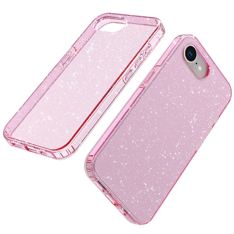 GW18 For iPhone 16e Case Glitter Powder Decor Clear TPU + PC Shockproof Phone Cover Anti Scratch - Transparent Pink