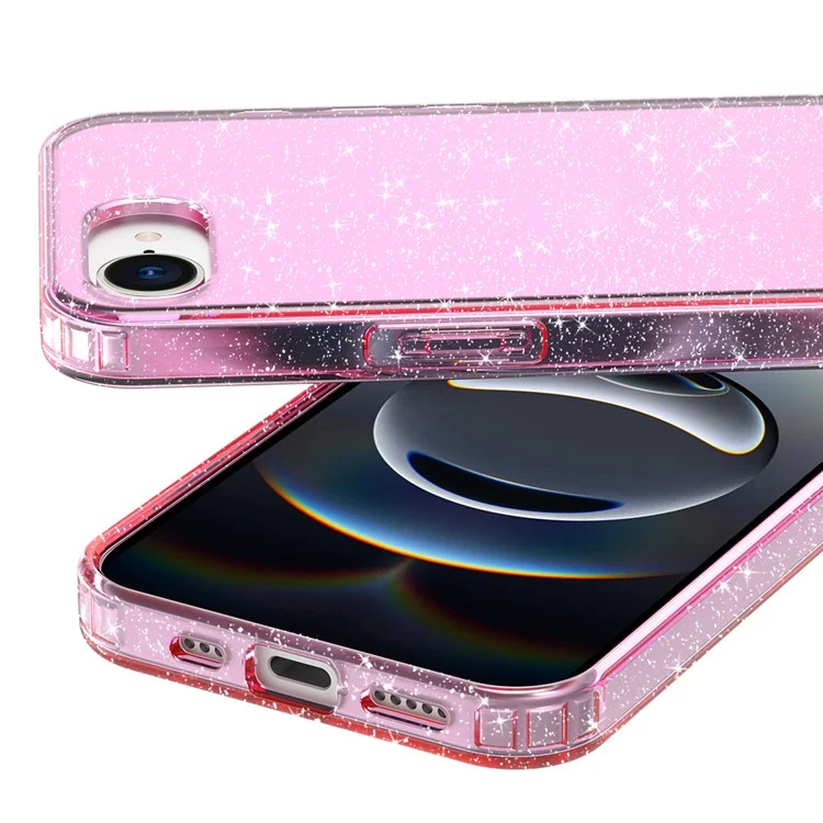 GW18 For iPhone 16e Case Glitter Powder Decor Clear TPU + PC Shockproof Phone Cover Anti Scratch - Transparent Pink