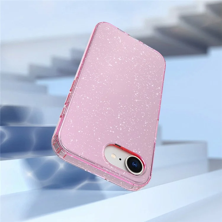 GW18 For iPhone 16e Case Glitter Powder Decor Clear TPU + PC Shockproof Phone Cover Anti Scratch - Transparent Pink