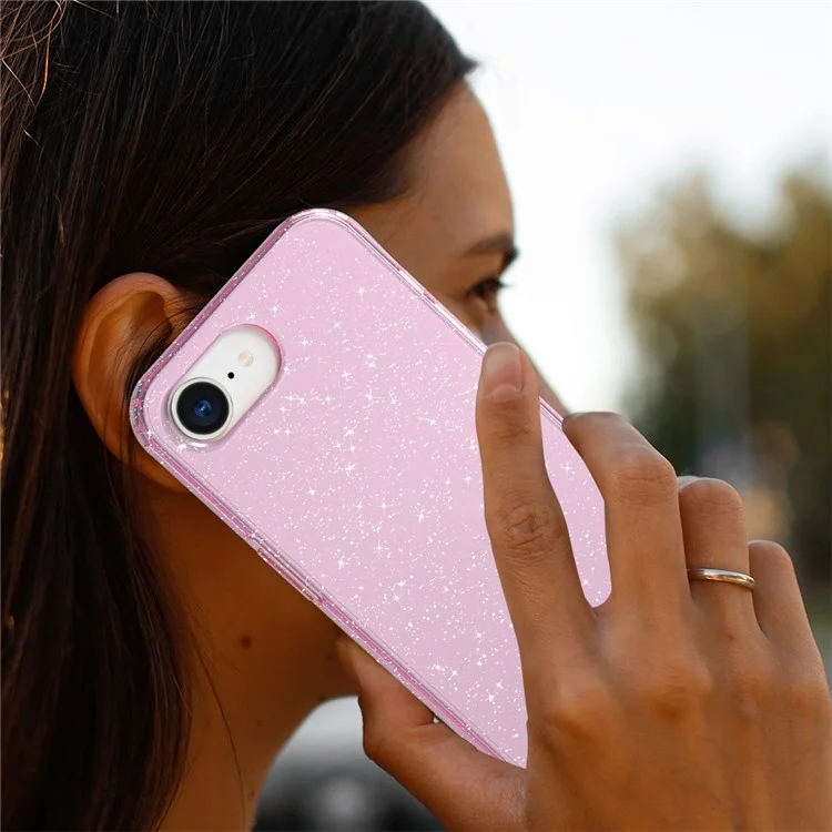 GW18 For iPhone 16e Case Glitter Powder Decor Clear TPU + PC Shockproof Phone Cover Anti Scratch - Transparent Pink