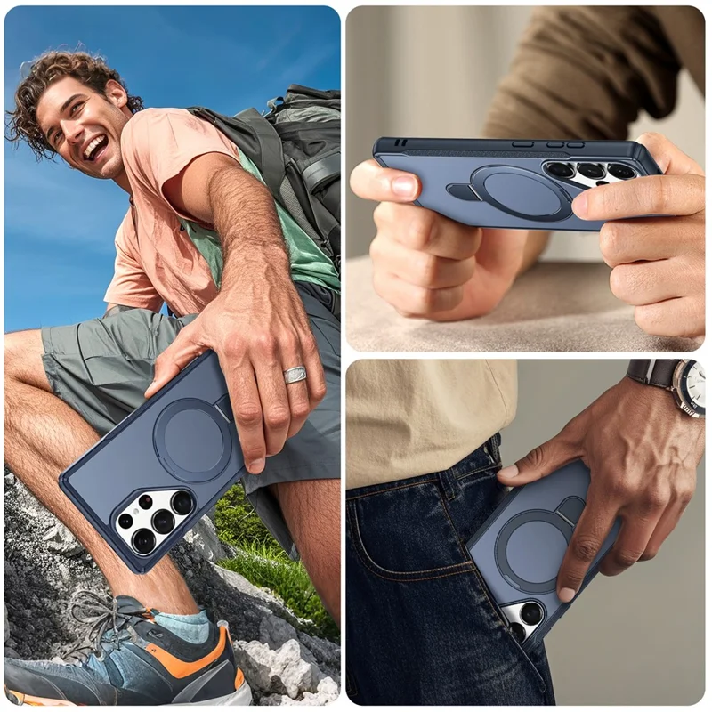 For Samsung Galaxy S25 Ultra Case with Magnetic Kickstand TPU + PC Anti Drop Phone Cover - Sapphire