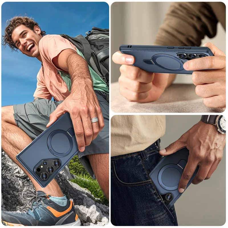 For Samsung Galaxy S24 Ultra Case with Magnetic Kickstand TPU + PC Anti Drop Phone Cover - Sapphire