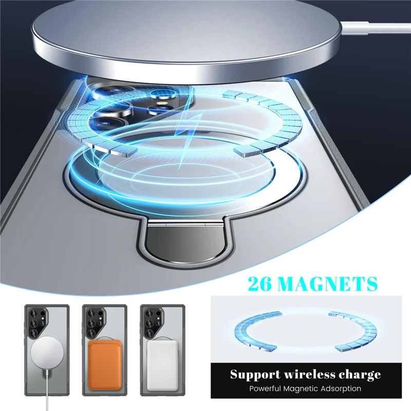For Samsung Galaxy S24 Ultra Case with Magnetic Kickstand TPU + PC Anti Drop Phone Cover - Grey