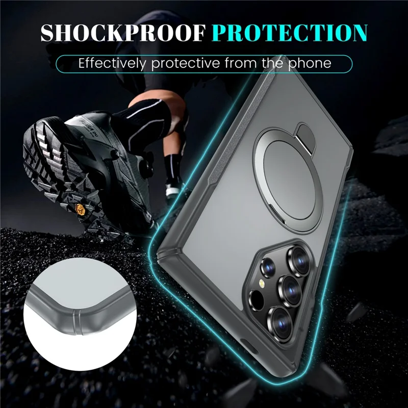 For Samsung Galaxy S24 Ultra Case with Magnetic Kickstand TPU + PC Anti Drop Phone Cover - Grey