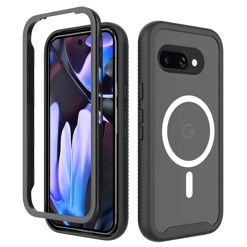 For Google Pixel 9a Magnetic Case PC + TPU Protective Phone Back Cover (No PET Film) - Black