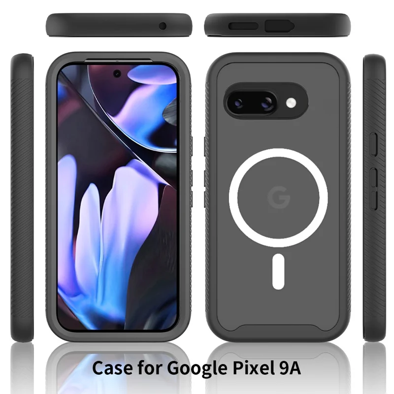 For Google Pixel 9a Magnetic Case PC + TPU Protective Phone Back Cover (No PET Film) - Black